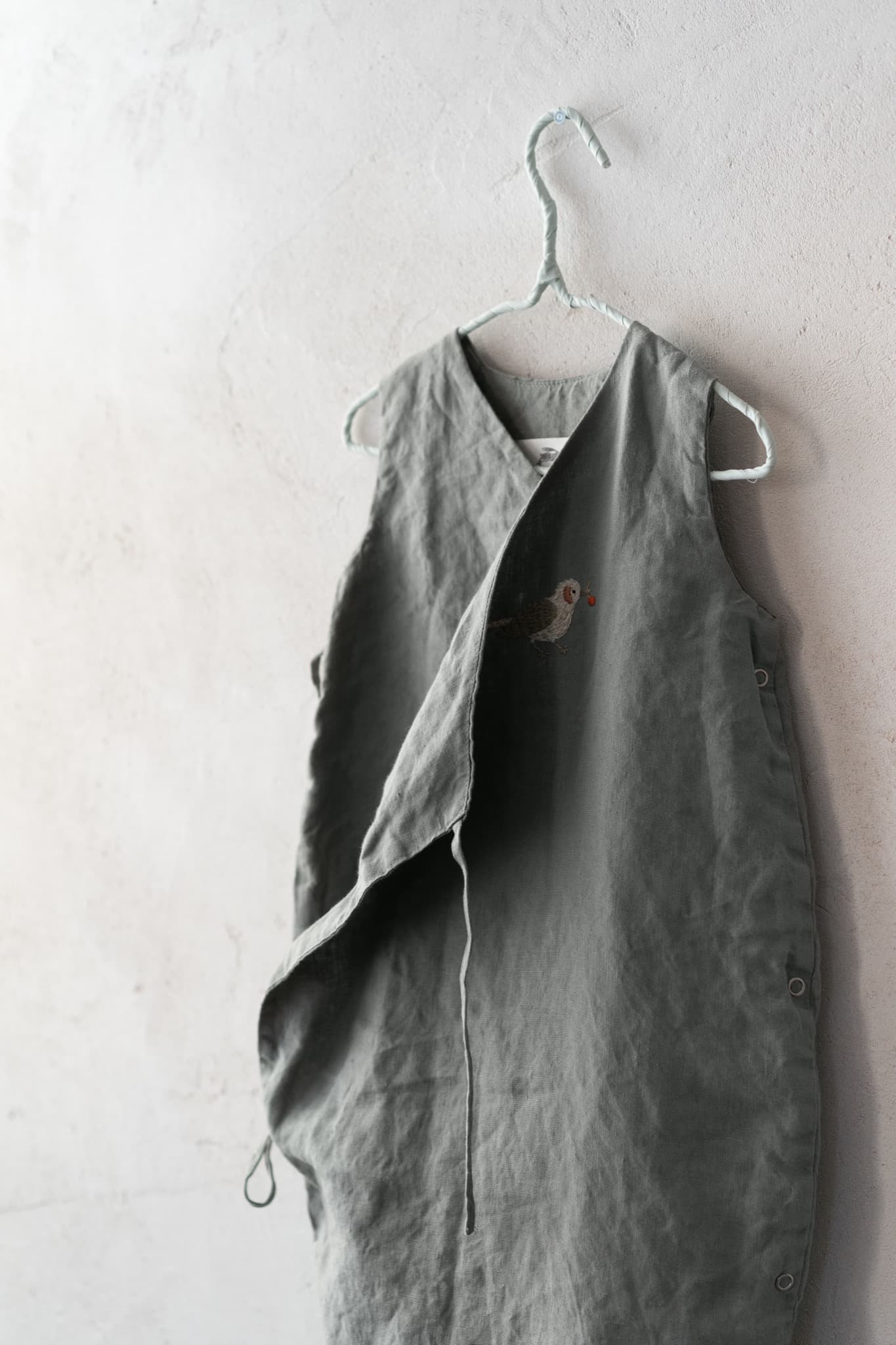 Linen Baby Green Sleeping Bag (Peas in a Pod Embroidery)