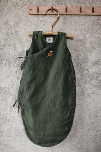 Linen Baby Green Sleeping Bag (Peas in a Pod Embroidery)
